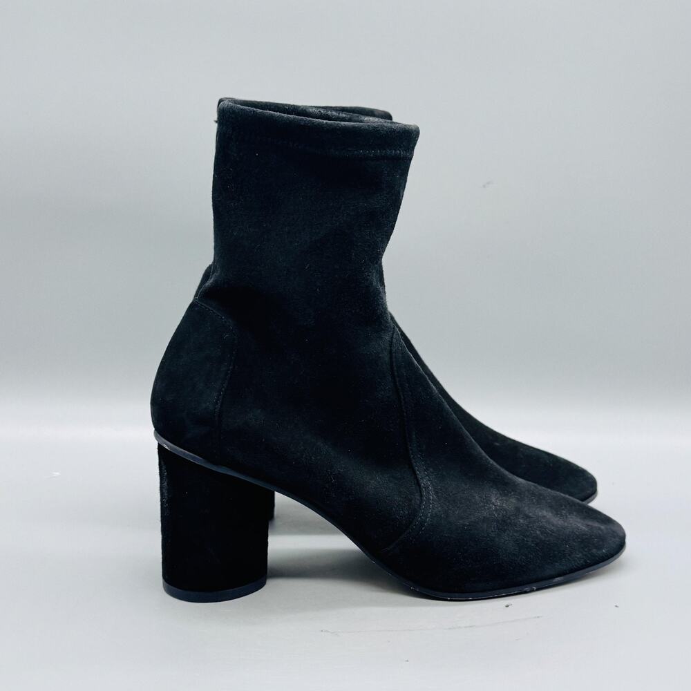 Stuart Weitzman Boots Womens 8 Black Suede Yuliana Sock Ankle Pull On Block Heel